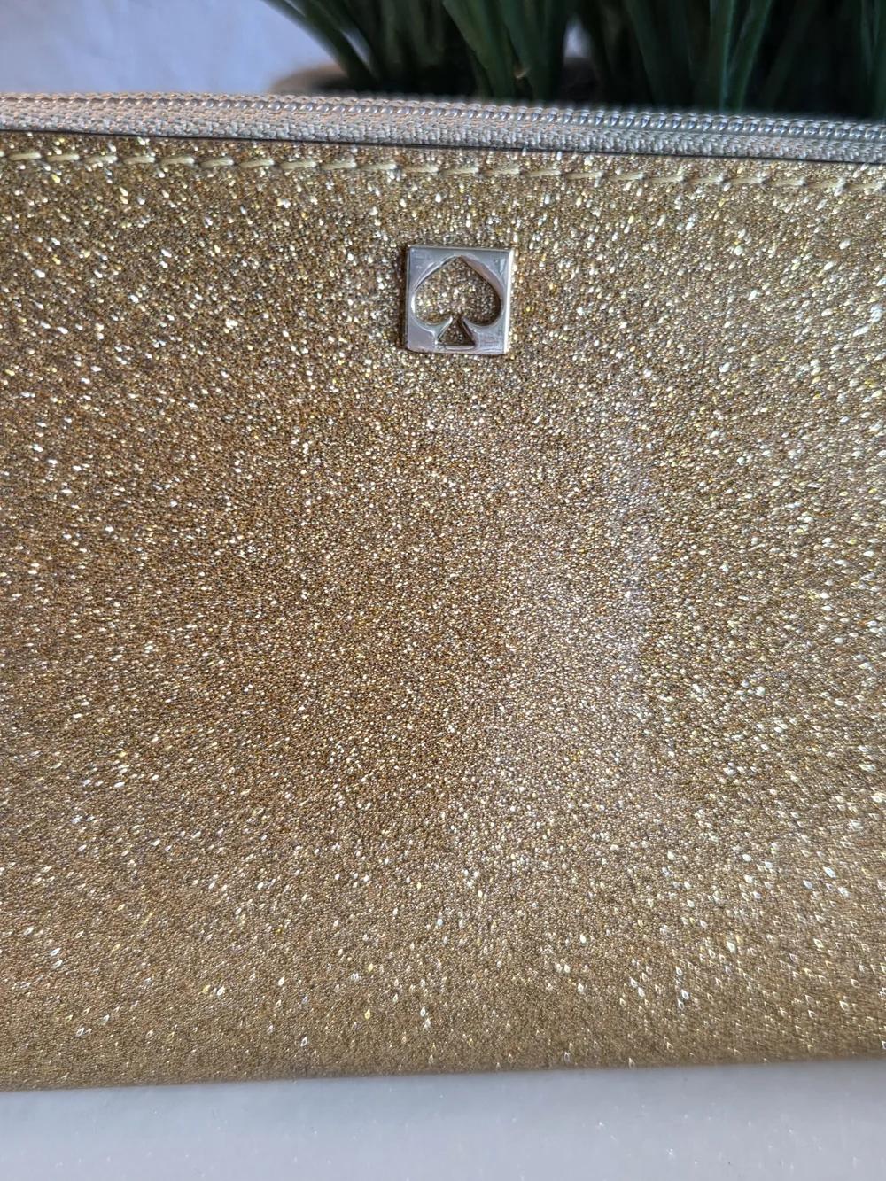 Kate Spade New York Mavis Street Neda Gold Glitter Wallet.